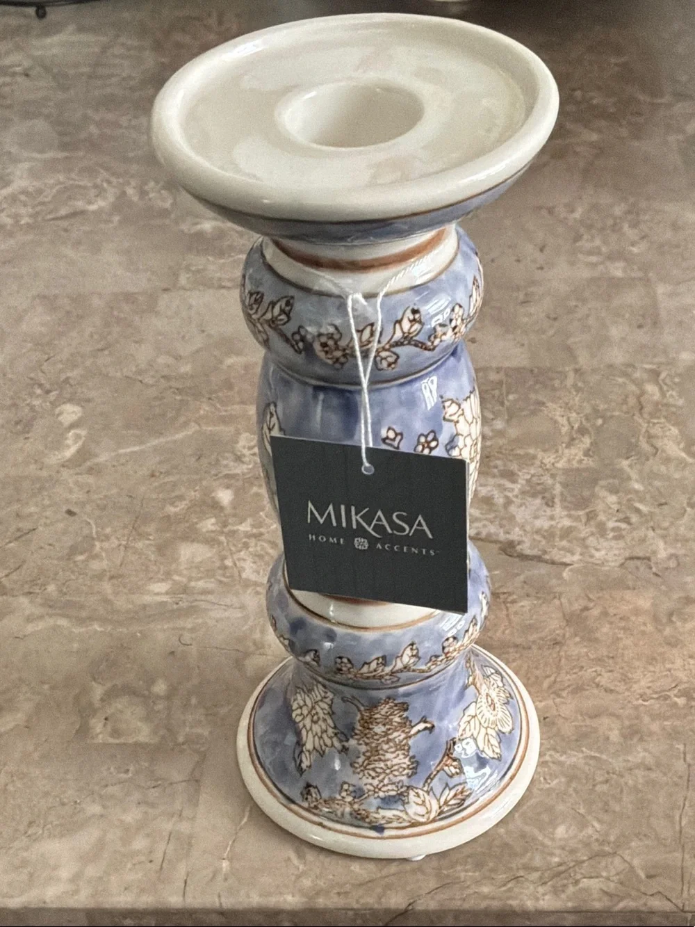 Mikasa Lavender Blue and Cream Floral Ceramic Candle Holder